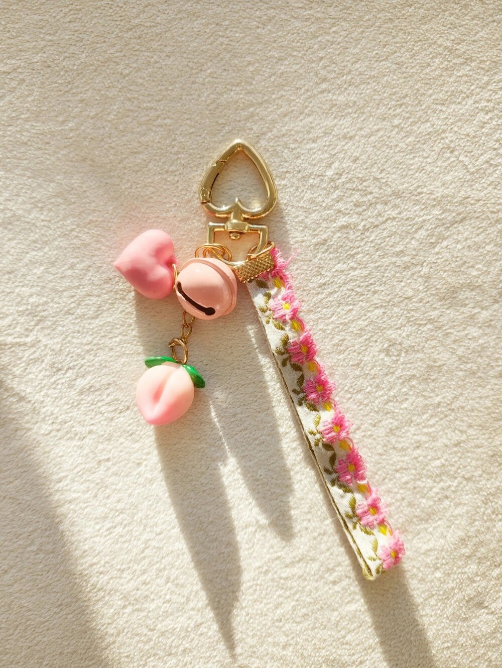 Cute Peach Bell Floral Keychain Bag Charm
